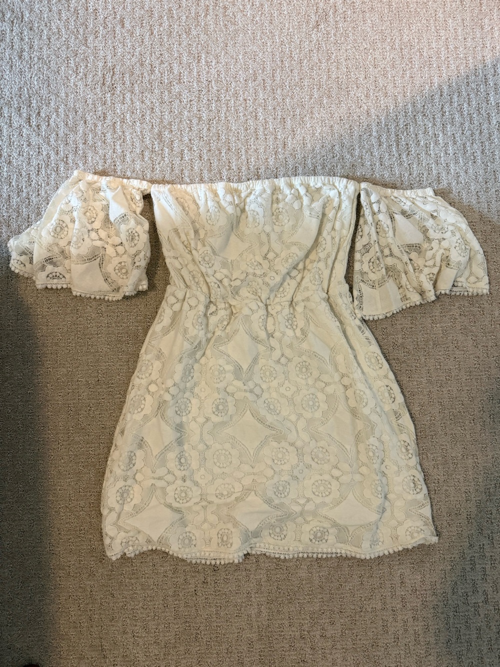 Cream Lace Off-Shoulder Dress with Flutter Sleeves